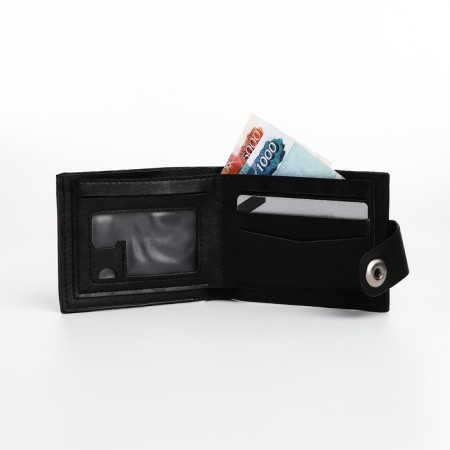 Male purse for magnet, department for bills, for maps, for coins, black color-4