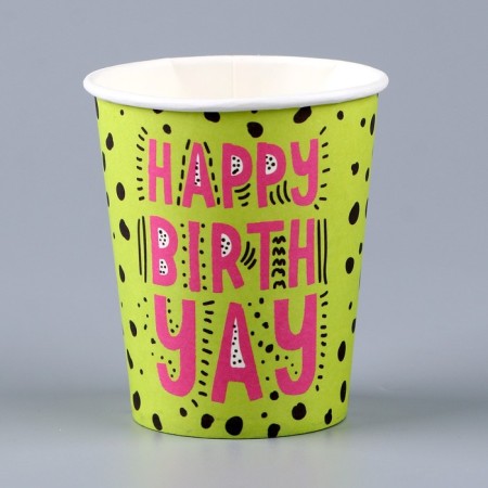 A one -time paper glass "Happy Birthday. Bright ", 250 ml-3