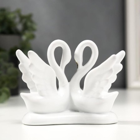 Souvenir ceramics "Two white swan with hearts" with gold 13 cm-3