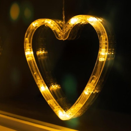 Garland “fringe” 2.4 × 0.9 m with nozzles “heart”, ip20, transparent thread, 186 LED, glow warm white, 8 modes, 220 V-5