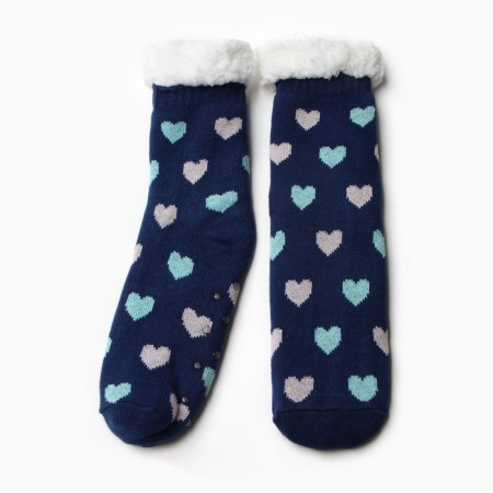 Women's socks with fur, dark blue color/heart size 36-40