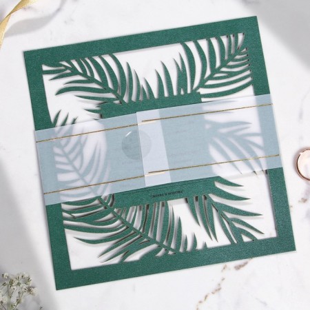 Wedding invitation: carved 16 x 16 cm, (green color)-2