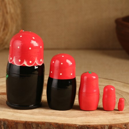 Matryoshka 5-doll "festive red" with God's cow, 10-11 cm-9