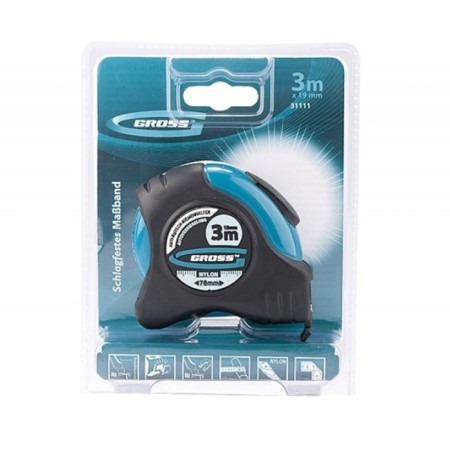 Roulette Gross Schlagfest, 3 m × 19 mm, magnetic hook, nylon coating, hitchhiker