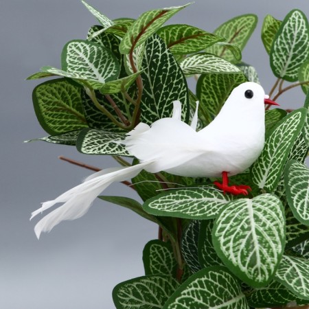 A bird for decoration and floristry, on the clothespin, white, plastic, 1 pc., 8 x 8 cm-9