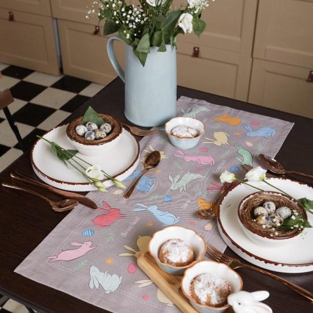 Easter path on the Ethel "Hares" table 30x70 cm, 100% hl, sarzha 190 g/m2