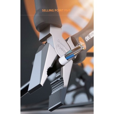 Combined pliers "Home Series Gray" Deli HT2007C, Softtach Plastic, 180 mm-2
