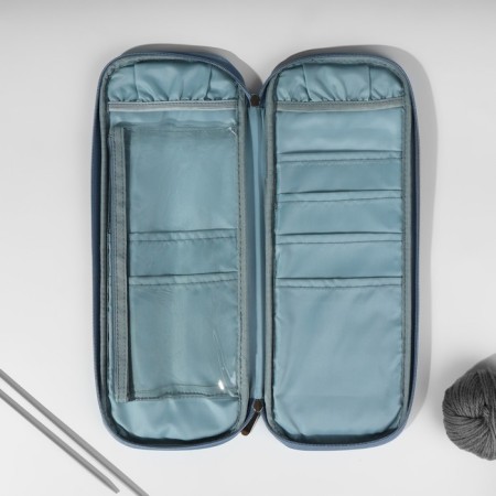 Penal for knitting "Flowers", 1 compartment, 8 pockets, 40 × 15 × 2.5 cm, blue/white color-1