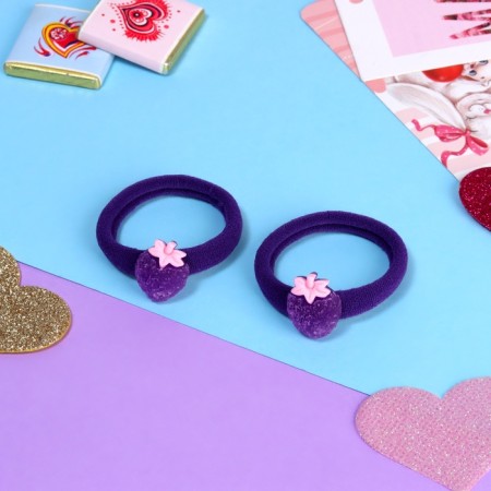 Hair elastic band "Little Joy" (set 2 pcs) strawberry, 3.5 cm, purple-1