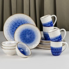 A set of porcelain dishes of the Cosmos, 16 objects: 4 plates d = 21 cm, 4 plates d = 27.5 cm, 4 bowls d = 13 cm, 4 circles 400 ml, blue color blue
