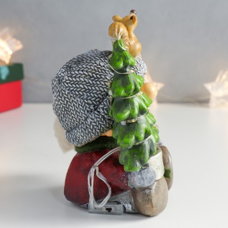 Souvenir Polystone Light "A boy with a squirrel on a gray hat and a Christmas tree in the hands" 12.5x9x14 cm-2