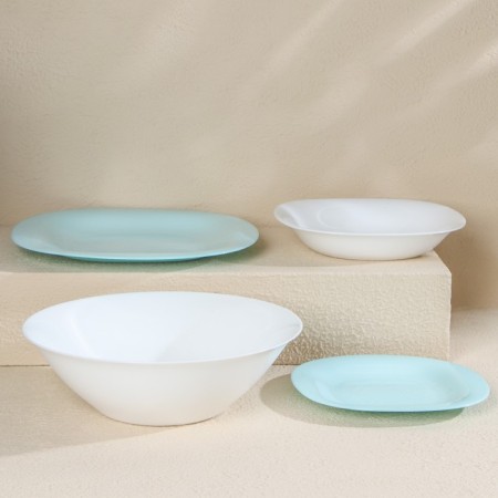Dining Luminarc Carine Light, glass ceramic, 19 objects, white and turquoise color-3