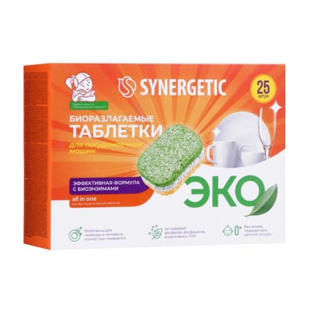 Synergetic dishwashers tablets, non -phosphate, biodegradable, 25 pcs.