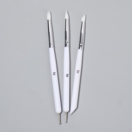 Set for building and design of nails: silicone brush - Dots 2 pcs, silicone brush - Pusher, white color-1