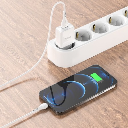 Nice charger Hoco N9, USB - 2.1 A, Lightning 1 m, white cable-8