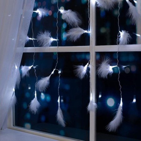 Garland "Curtain" 3 × 1.4 m with nozzles "feathers", IP20, transparent thread, 80 LED, white glow, 8 modes, 220 V-2