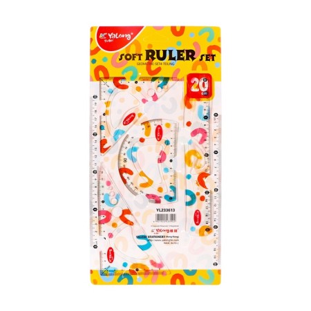 Set of geometric flexible silicone (ruler 20cm+2 squares+transporter) abstraction-8