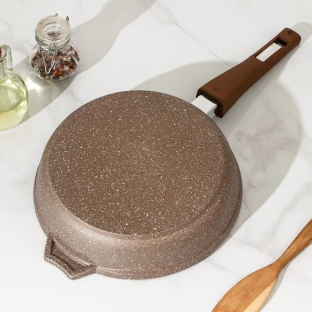 Granite pan, d = 24 cm, removable handle, glass cover, anti -stick coating, brown color-2