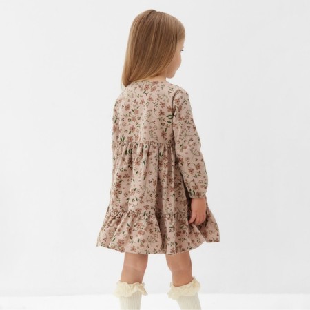 Платье для девочки MINAKU: Cotton collection цвет бежевый в цветочек, рост 98 см-3