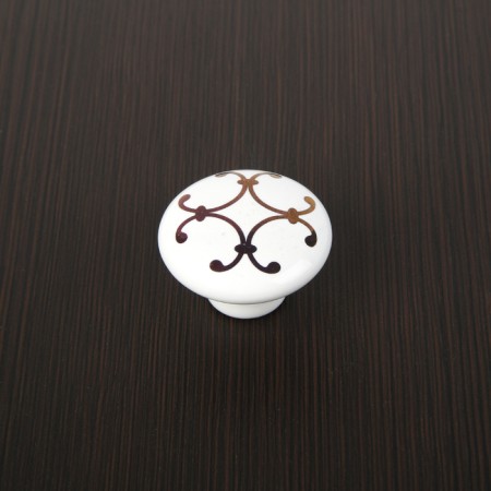 Ручка кнопка LACE Ceramics 009, d=38 керамическая, белая с рисунком-1