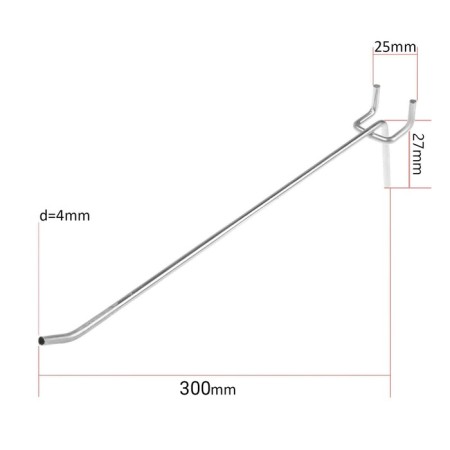 A single hook for a metal perforated panel, d = 4 mm, l = 30 cm, step 25 mm