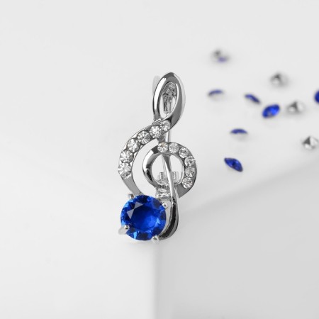 Brooch "Violin key" mini, inspiration, white-blue color in silver-1