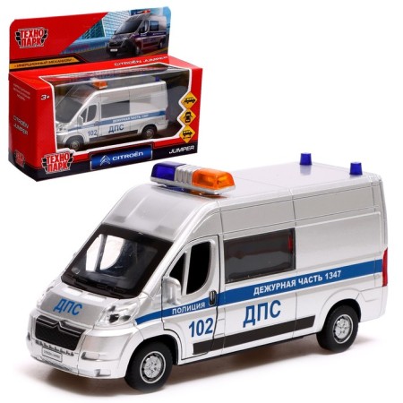 Metal machine "Citroen Jumper Police", 14 cm, doors, trunk, inertia, silver color