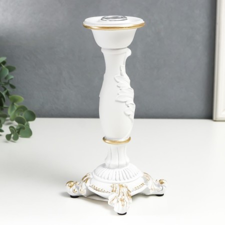 Polystone candlestick for 1 candle "lush sheet" white 21.5x9x9 cm-3