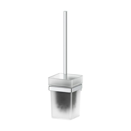 Holder with toilet ruff, matte glass, chrome
