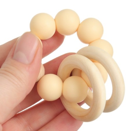 Silicone teether with a wooden ring, beige color, mum & baby-6