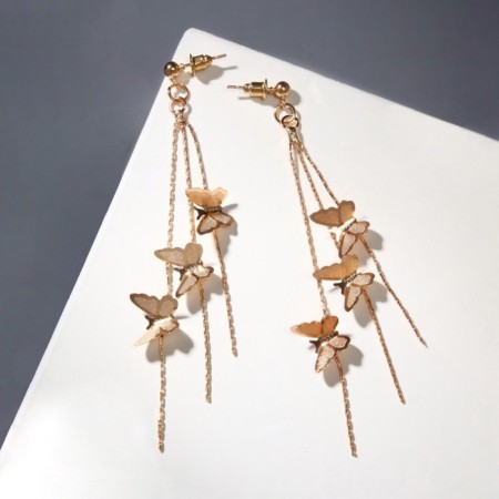 Hanging earrings "Butterflies and chains", color gold, 9 cm-1