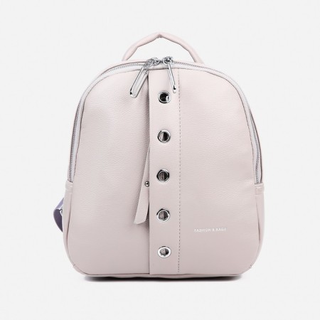 A backpack with a zipper, 4 outer pockets, the color of beige-gray