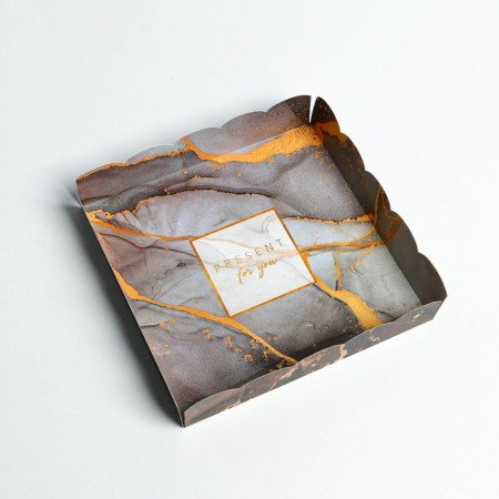 Cookie box, confectionery packaging with PVC lid, “marble”, 15 x 15 x 3 cm-3