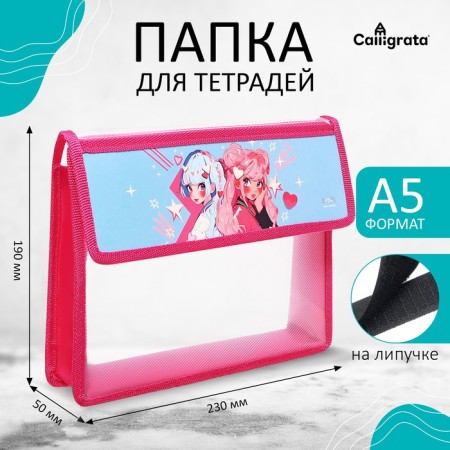 A5 notebook folder (230 x 190 x 50 mm), with Velcro valve, plastic/textiles, calligrata, "Anime girlfriends"-4