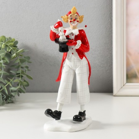 Souvenir Polystone "Clown takes out a rabbit from a hat" white-red 10.5x7.5x23.5 cm