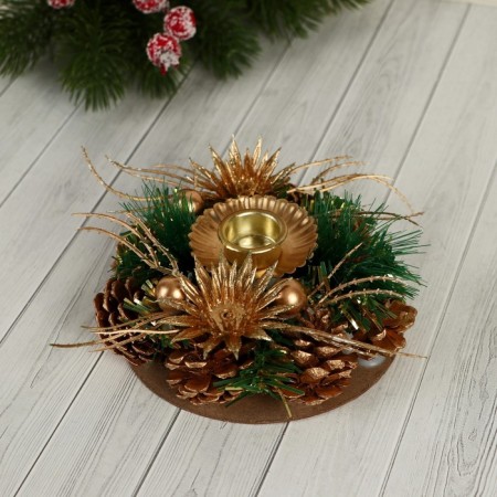Gloria candlelight with gold flowers, 13 cm d-5 cm