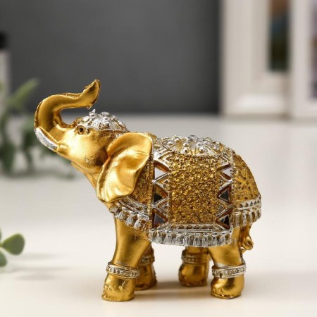 Souvenir Polystone "Golden Elephant in the Mirror Popon" 8.5x9.2x3.7 cm mix-1