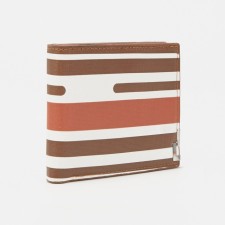 Male purse without fastening, department for bills, for cards, for coins, white/brown color