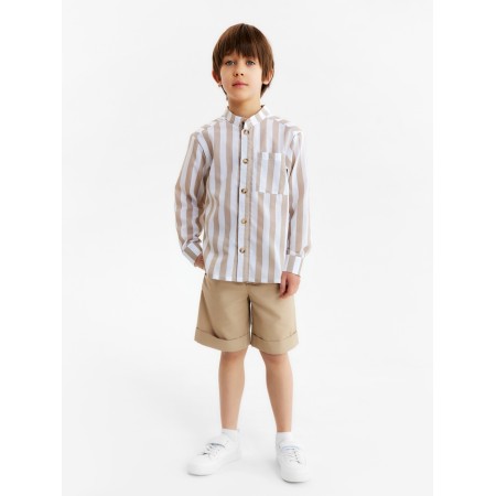 Shirt for a boy, minku: eco style, beige color/strip, height 158 ​​cm-1