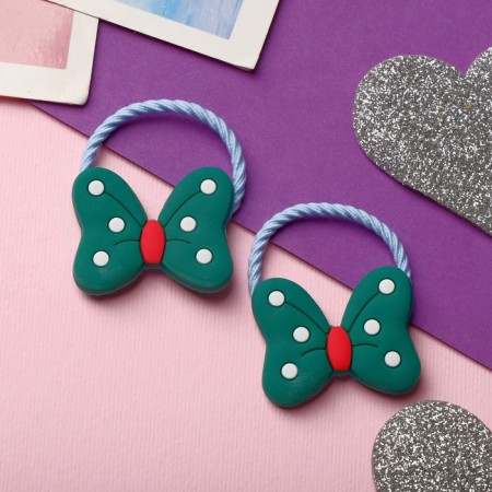 Hair elastic band "Baby" (set 2 pcs) a bow of peas, green-1