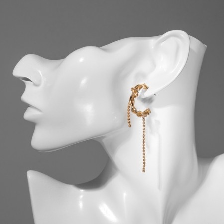 Hanging earrings with rhinestones "Rings" with pendants, white color in gold-1