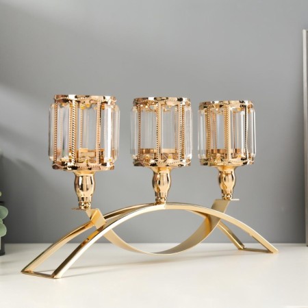 Summary metal, glass for 3 candles "Crystals - faces" gold 22.5x41x8 cm-2