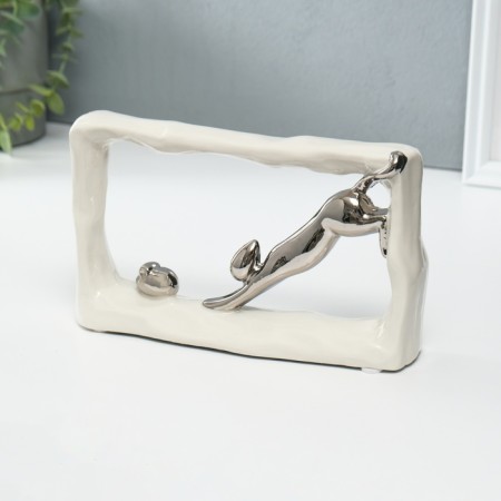 Souvenir Ceramics "Cats Mouse - Chase. Rectangle" White with silver 5.5x21.5x13 cm-4