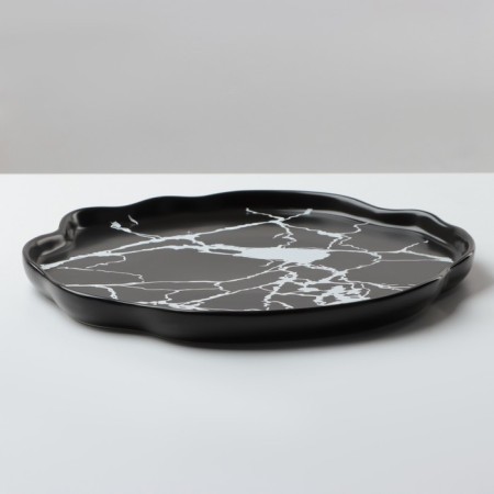 Ceramic Black Marble Coramic plate, 27 cm, black color-4