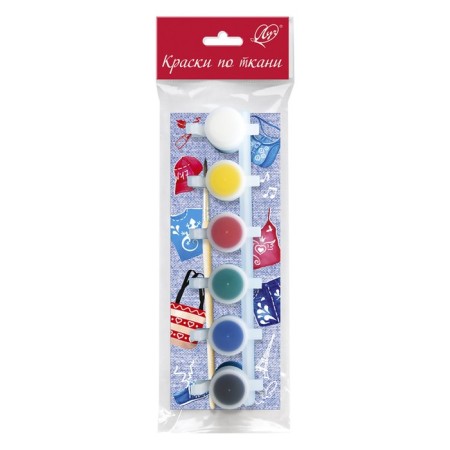Fabric paint, set of 6 colors x 5 ml, ray, water -based acrylic, with a brush-5