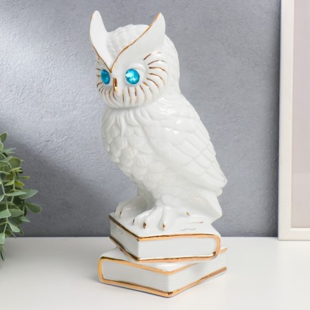 Souvenir ceramics "White Eagle owl on books" with gold 29x14.5x14 cm-3