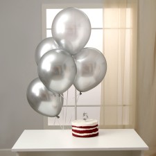 Set of candle in cake + 5 balls, number 5, silver