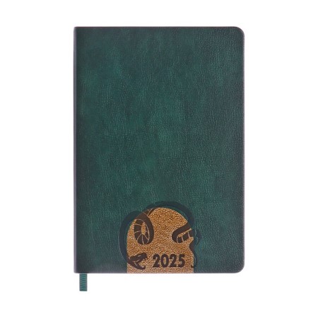 Dated diary 2025, A5, 176 sheets, Hong Kong, solid cover, pancake embossing, with liesse, block 80 g/m2, green