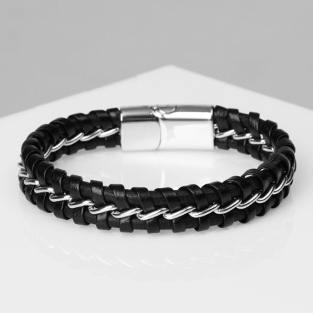 Bracelet unisex "power" interweaving, black color with silver, 21.5 cm
