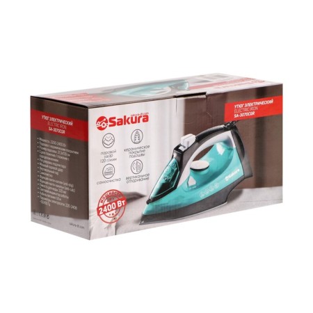 Iron Sakura SA-3070, 2400 W, ceramic sole, 320 ml, anti-nakip, turquoise-8